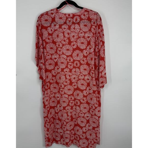 LOFT Open Kimono topper Size XS/Small Red Floral Artsy Long Length - Picture 6 of 9
